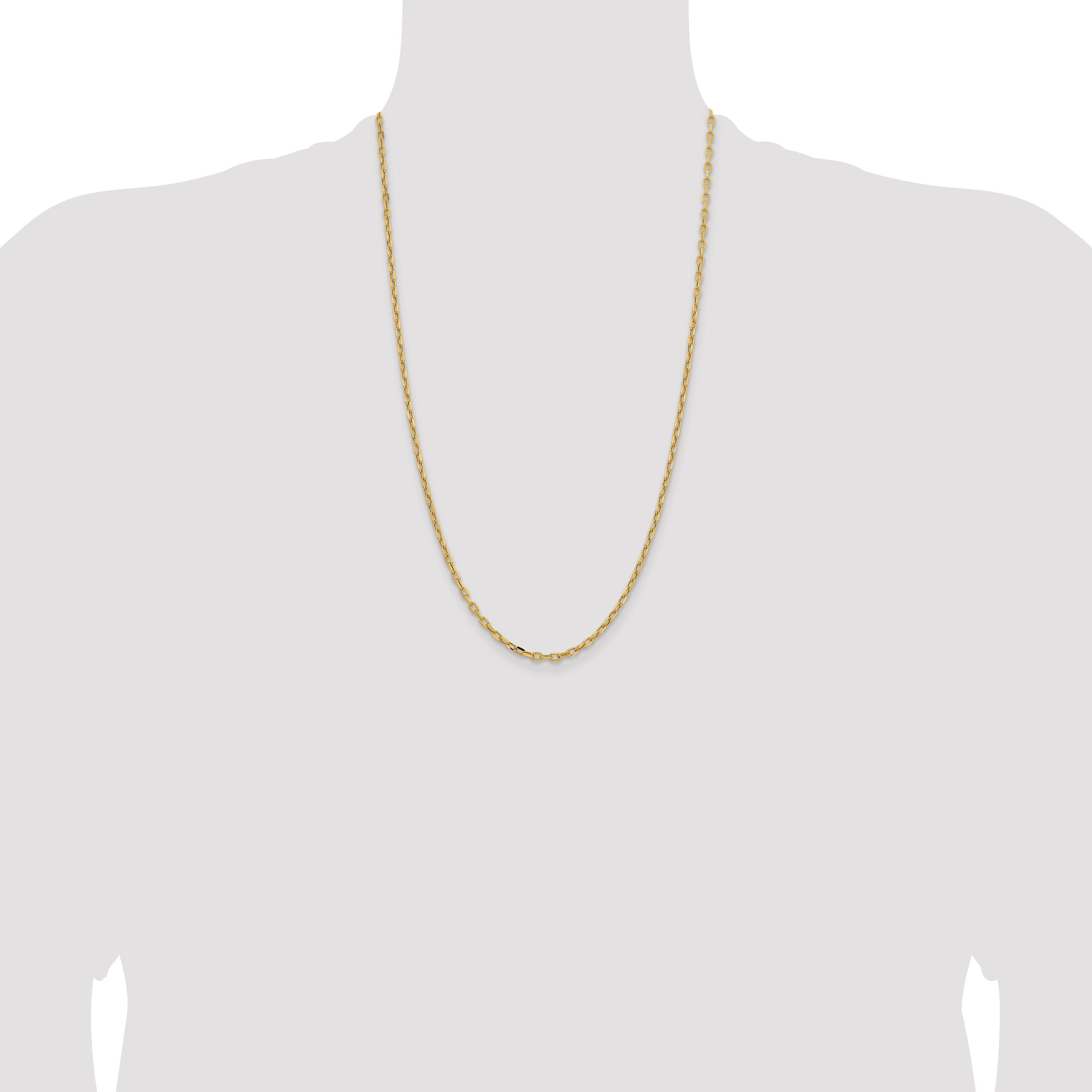 14K Yellow Gold 26 inch 3mm Semi-Solid Diamond-cut Open Link Cable with Lobster Clasp Chain BC189