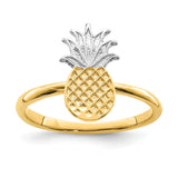 14K and White Rhodium Polished Pineapple Ring D4728