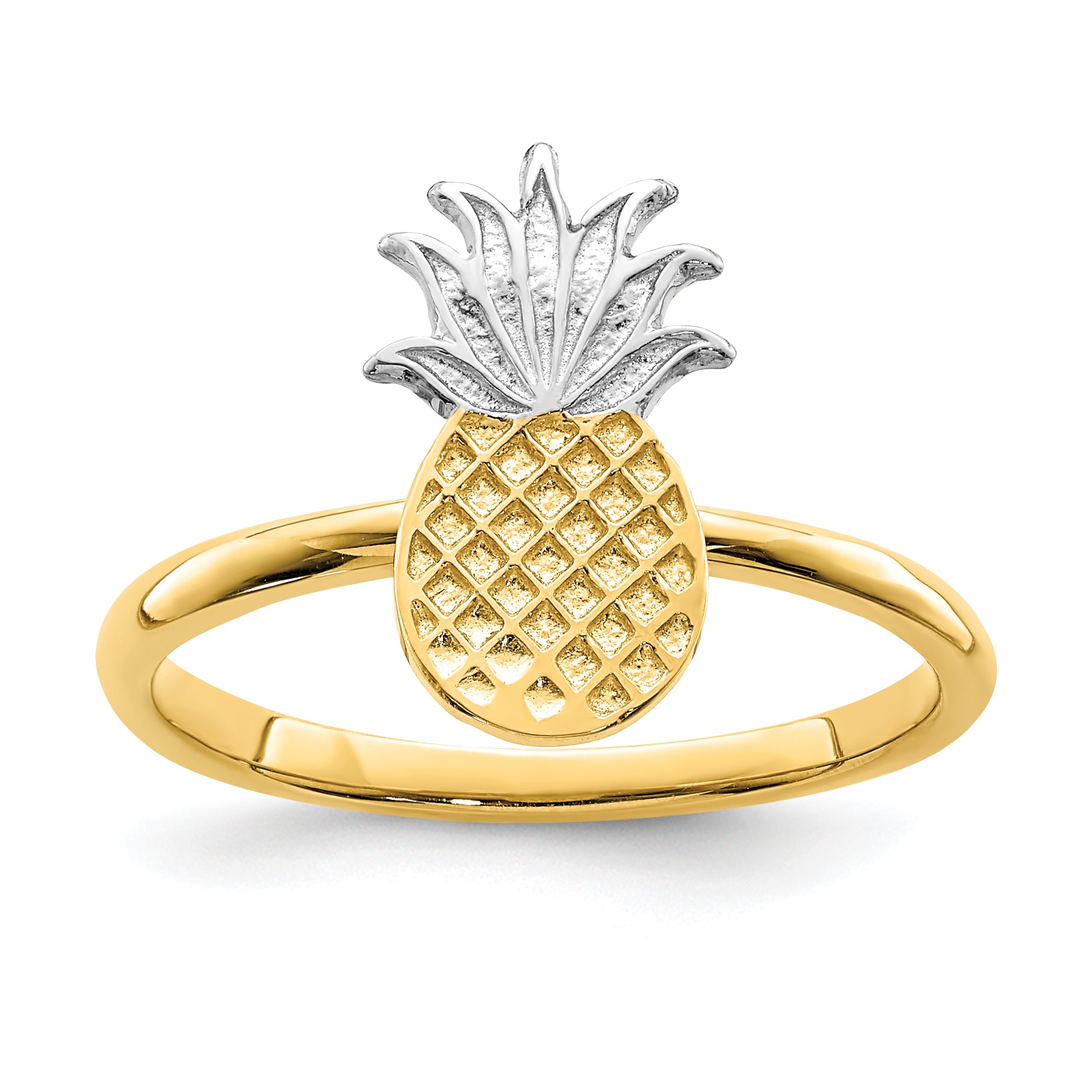 14K and White Rhodium Polished Pineapple Ring D4728