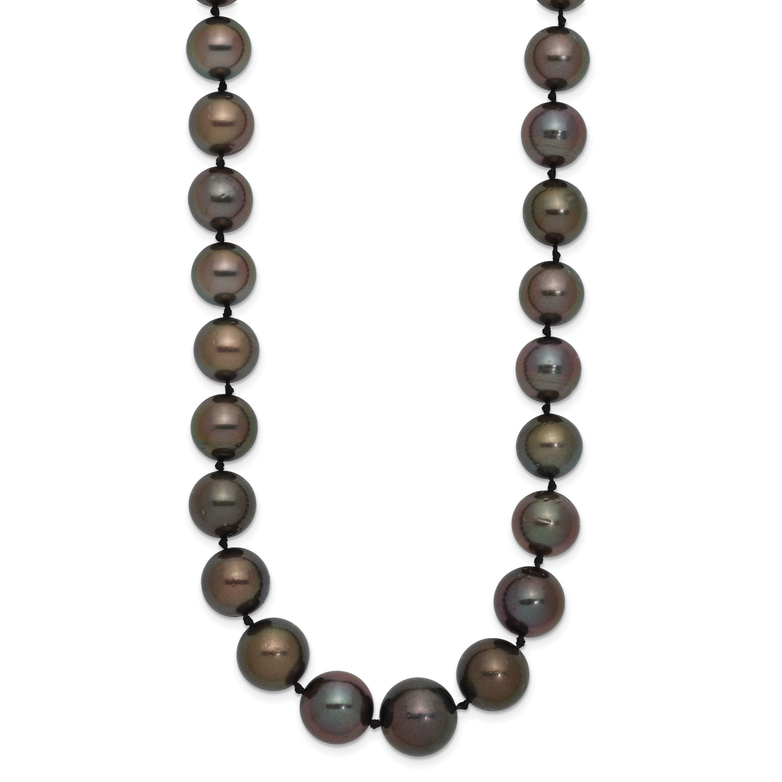 14k White Gold 9-12mm Black Semi-Round Tahitian Saltwater Cultured Pearl Graduated 19 inch Necklace XF464