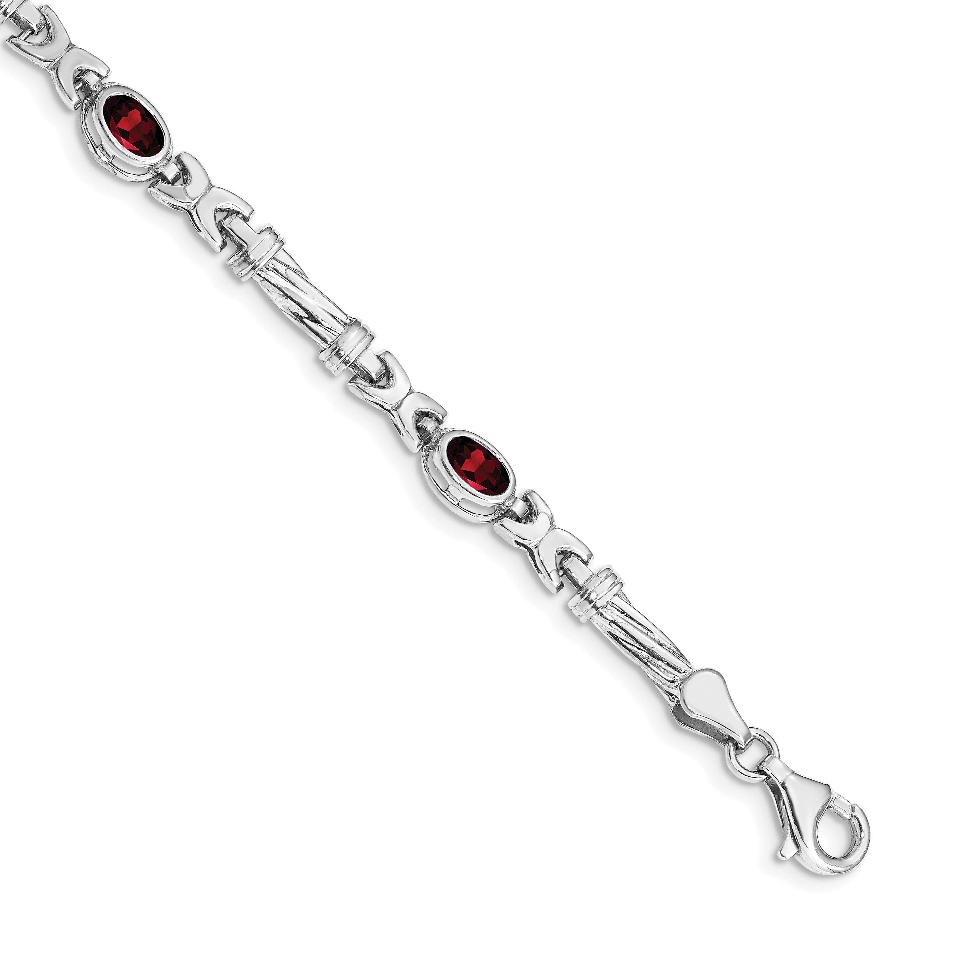 14k White Gold Complete Oval Amethyst Fancy Link 7 inch Bracelet BM4497