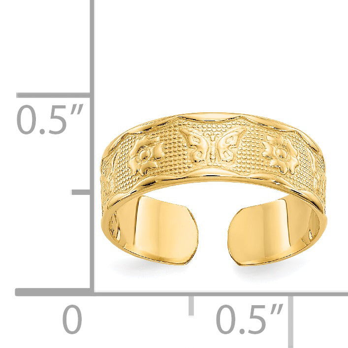 14k Flower  and Butterfly Toe Ring R564