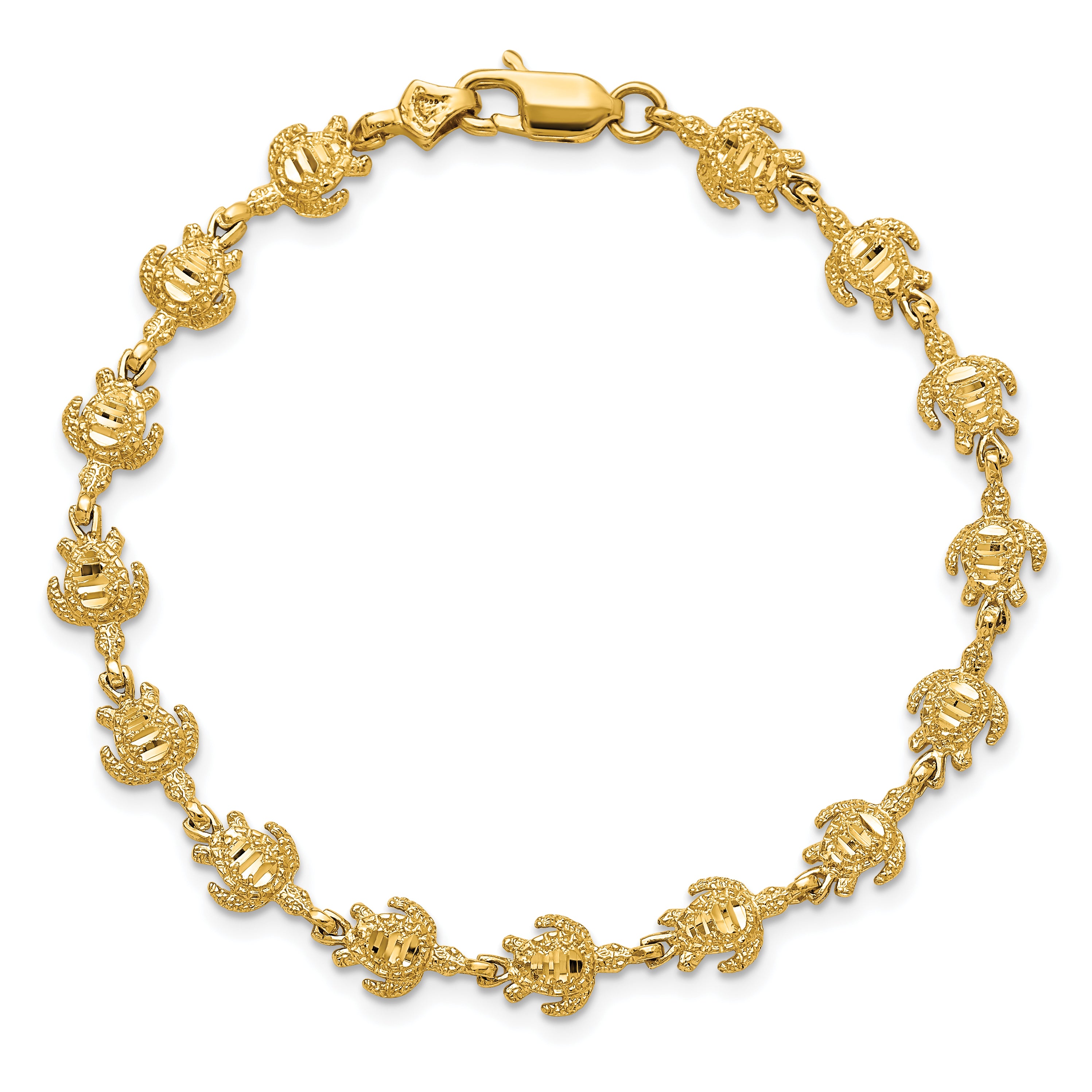 14K Polished and Textured Turtle 7 inch Bracelet FB1444