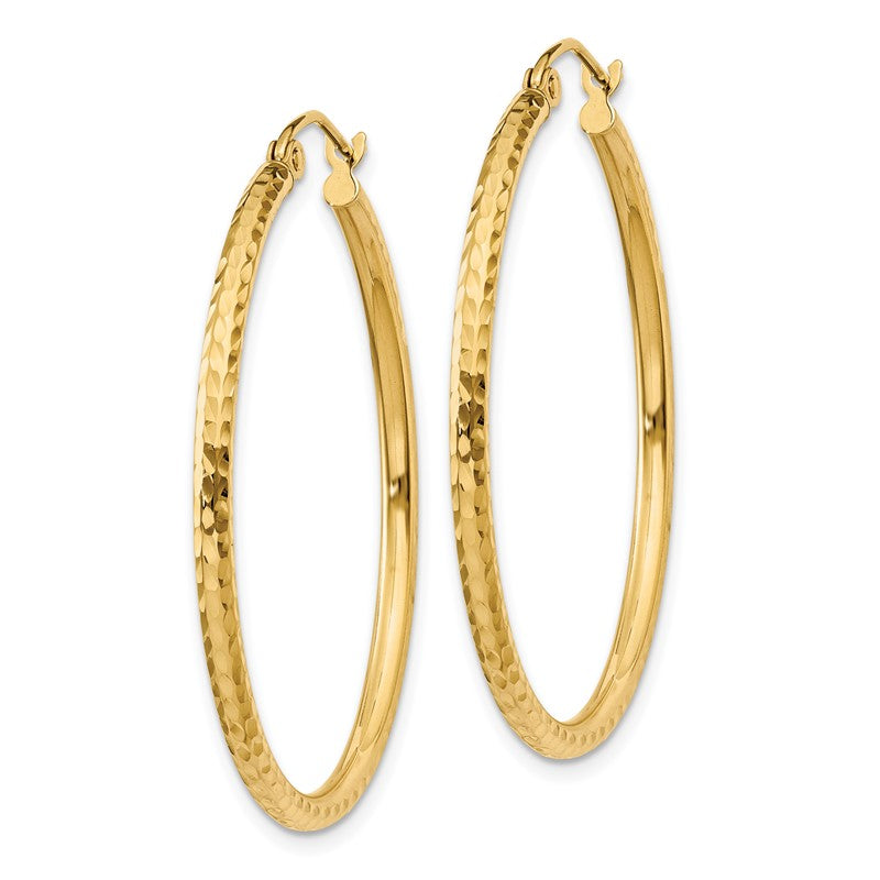 14k 2x35mm Diamond-cut Round Tube Hoop Earrings TC230