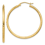 14k 2x35mm Diamond-cut Round Tube Hoop Earrings TC230