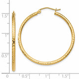 14k 2x35mm Diamond-cut Round Tube Hoop Earrings TC230