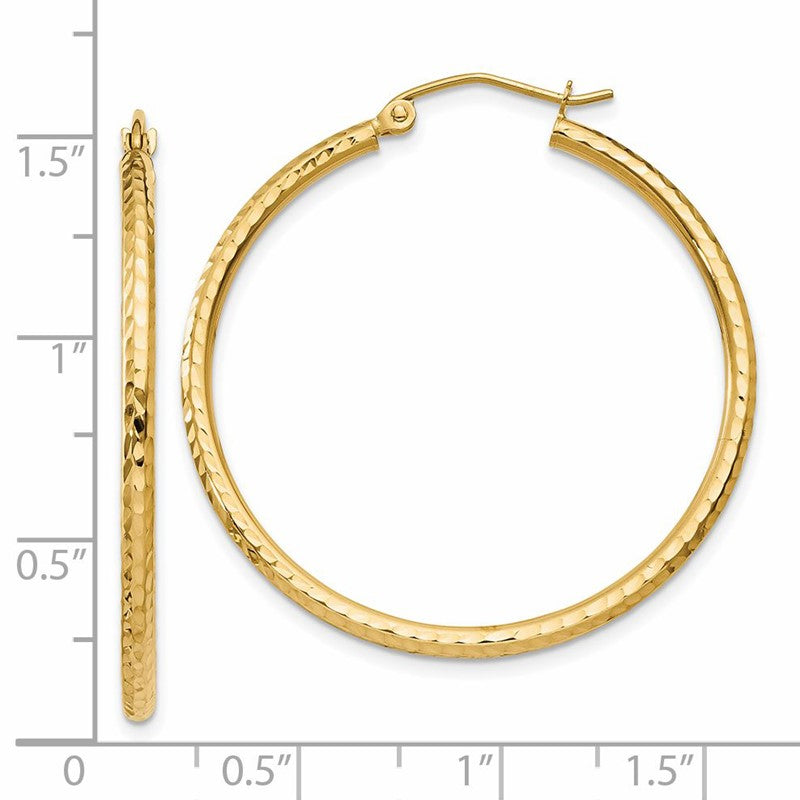 14k 2x35mm Diamond-cut Round Tube Hoop Earrings TC230