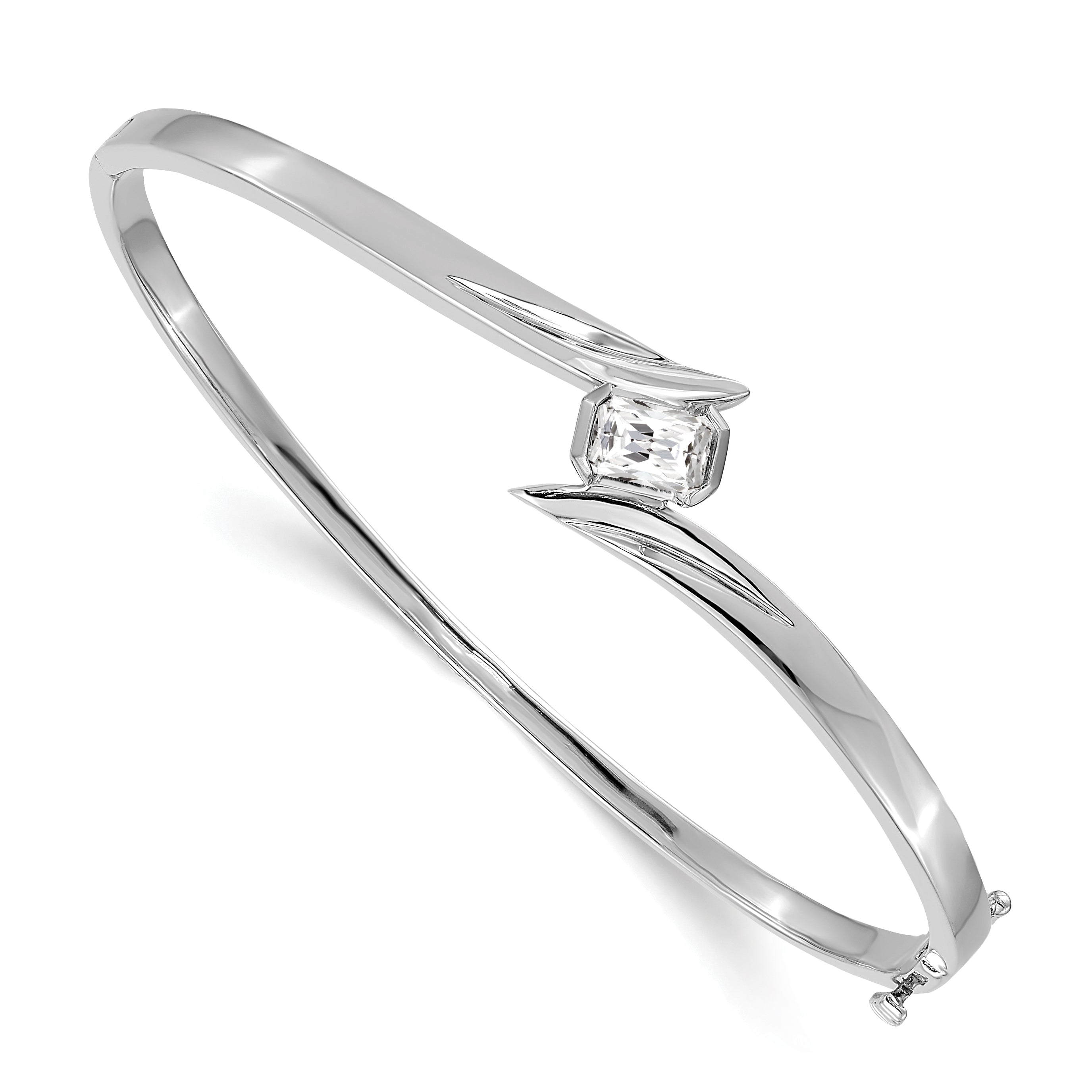 14k White Gold Complete 3/4 carat Emerald-cut VS Diamond Hinged Oval Bangle  Bracelet XB269VS