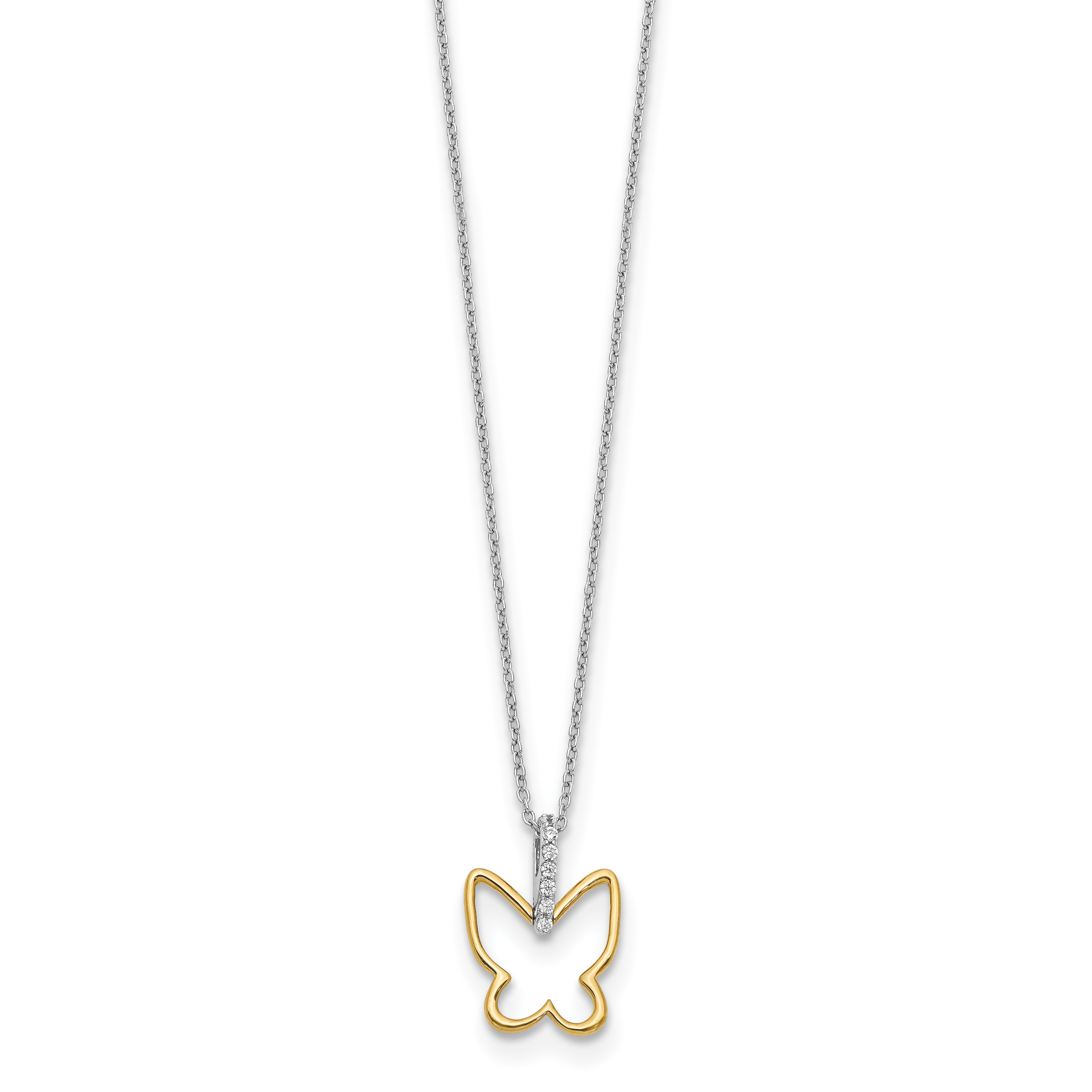 14k Two-tone 1/10 carat Diamond Butterfly 18 inch Necklace PM3799
