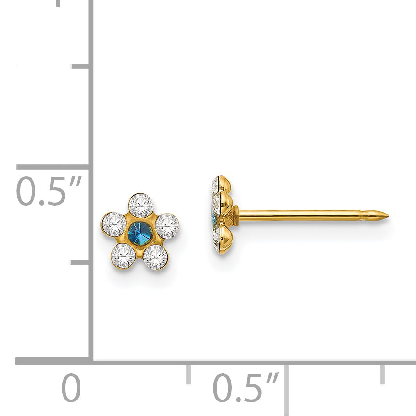 Inverness 14k Clear and Blue Crystal Flower Post Piercing Earrings 217E