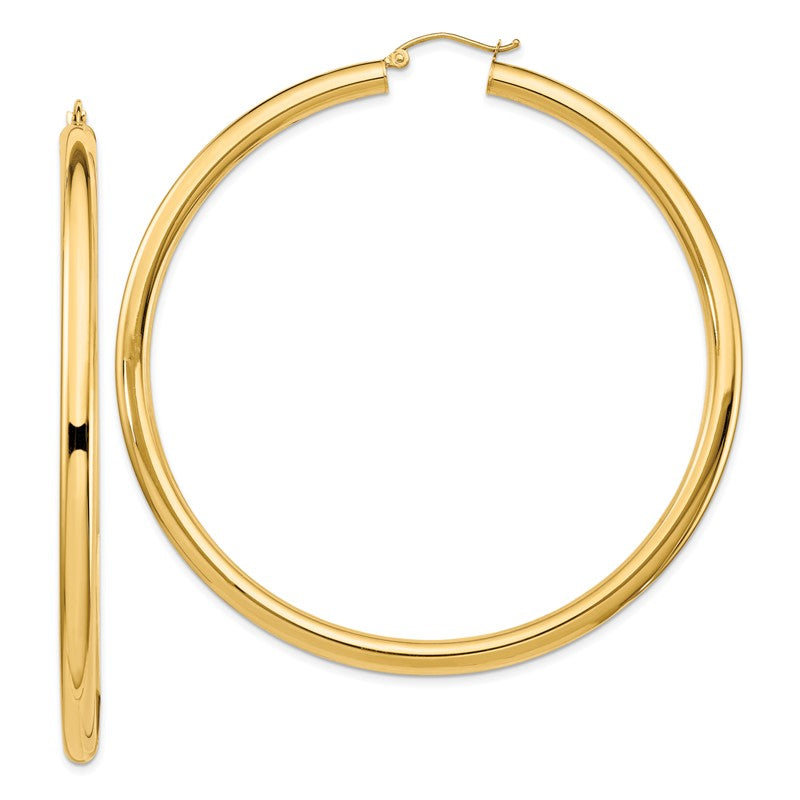 14k 4x70mm Polished Lightweight Round Tube Hoop Earrings TF553L