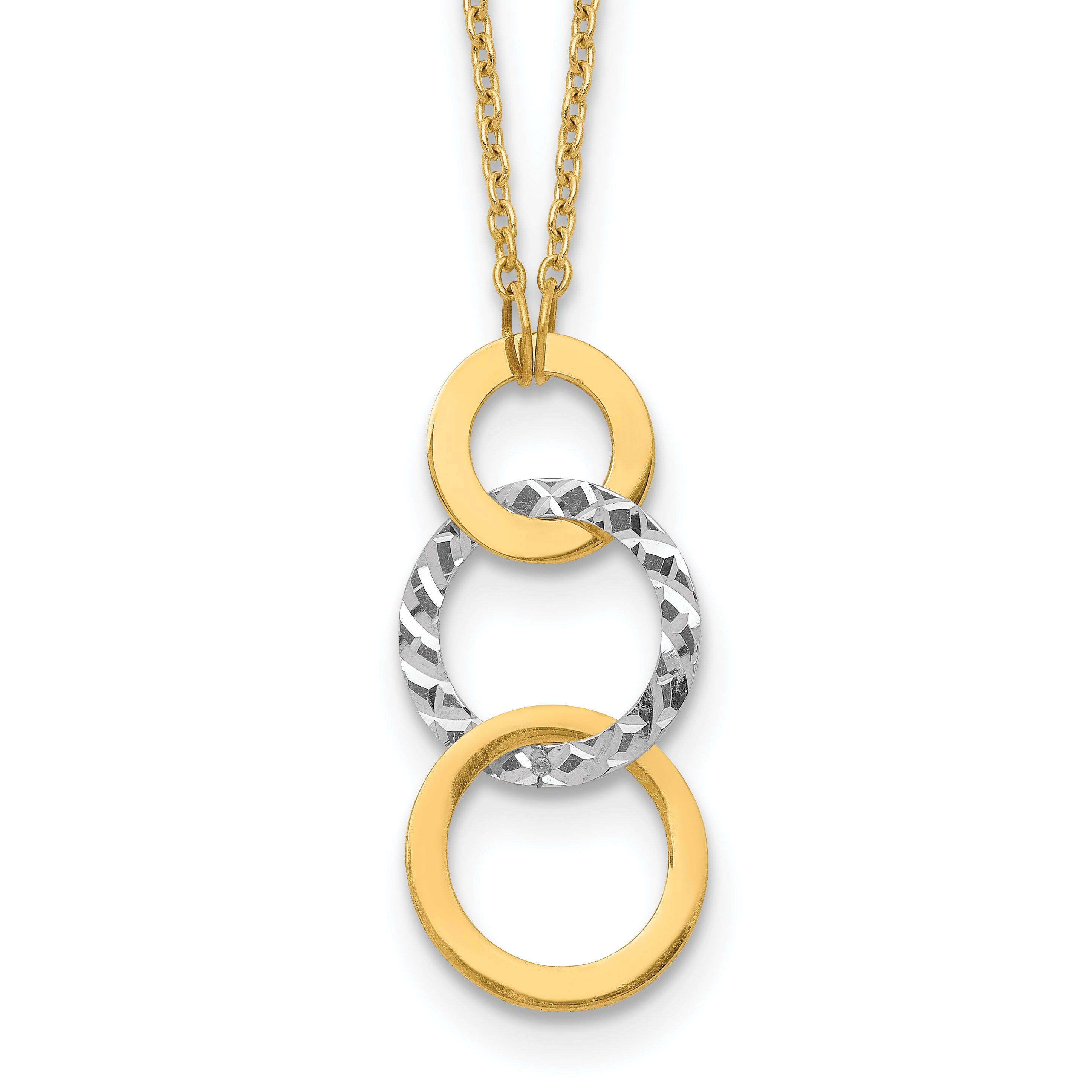 14k Two-tone Polished and Textured 3-Circle Dangle 17 inch Necklace SF2550