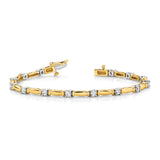 14k Two-tone Complete 1 carat Round VS Diamond Curved Bar Link 7 inch Tennis Bracelet X654VS