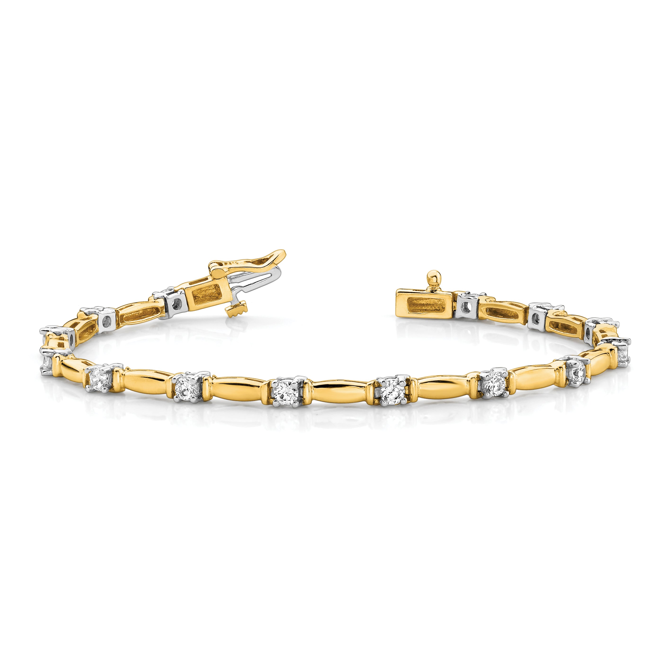 14k Two-tone Complete 1 carat Round VS Diamond Curved Bar Link 7 inch Tennis Bracelet X654VS
