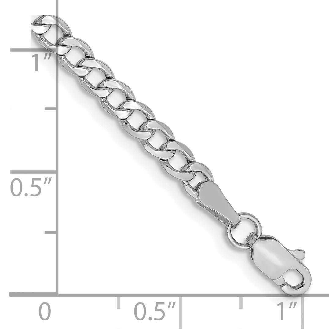 14K White Gold 10 inch 3.35mm Semi-Solid Curb with Lobster Clasp Anklet BC103