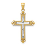 14K with White Rhodium Diamond Cut Cross Pendant D4414