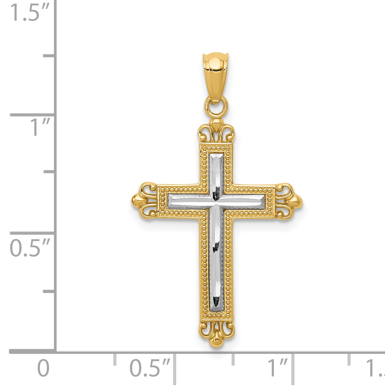 14K with White Rhodium Diamond Cut Cross Pendant D4414