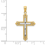 14K with White Rhodium Diamond Cut Cross Pendant D4414