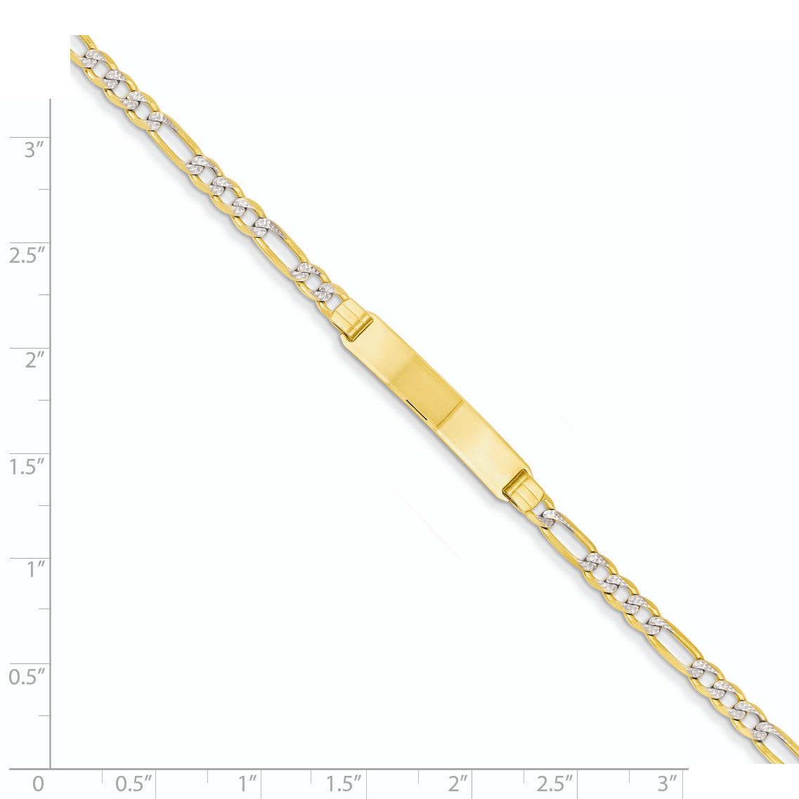 14k Polished with Rhodium Pav� Solid Chain/Solid Plate Figaro Link 25.5x5mm Plate 7 inch ID Bracelet FW100ID