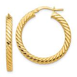 14k Polished & Twisted 3mm Square Tube Hoop Earrings TF1392