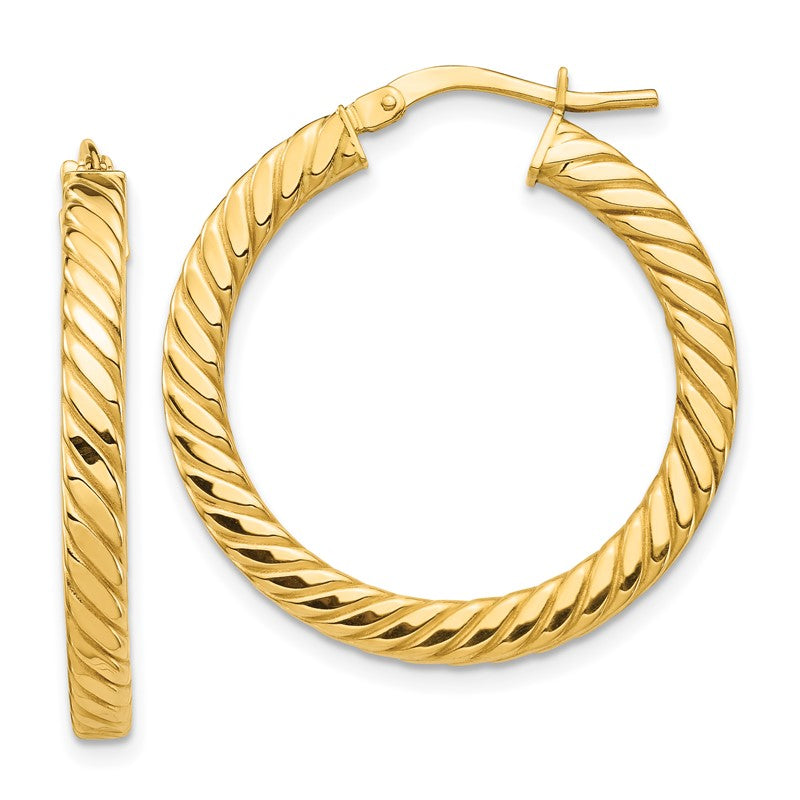 14k Polished & Twisted 3mm Square Tube Hoop Earrings TF1392