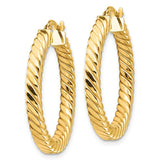14k Polished & Twisted 3mm Square Tube Hoop Earrings TF1392