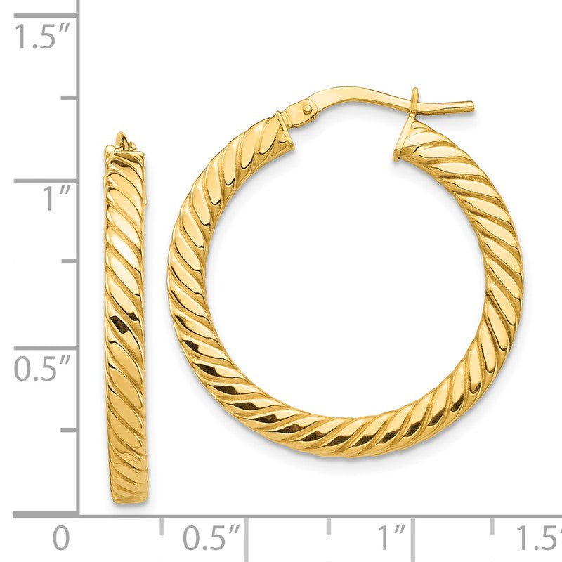 14k Polished & Twisted 3mm Square Tube Hoop Earrings TF1392