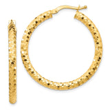 14K 3x32mm Diamond-cut Tube Hoop Earrings TF1703