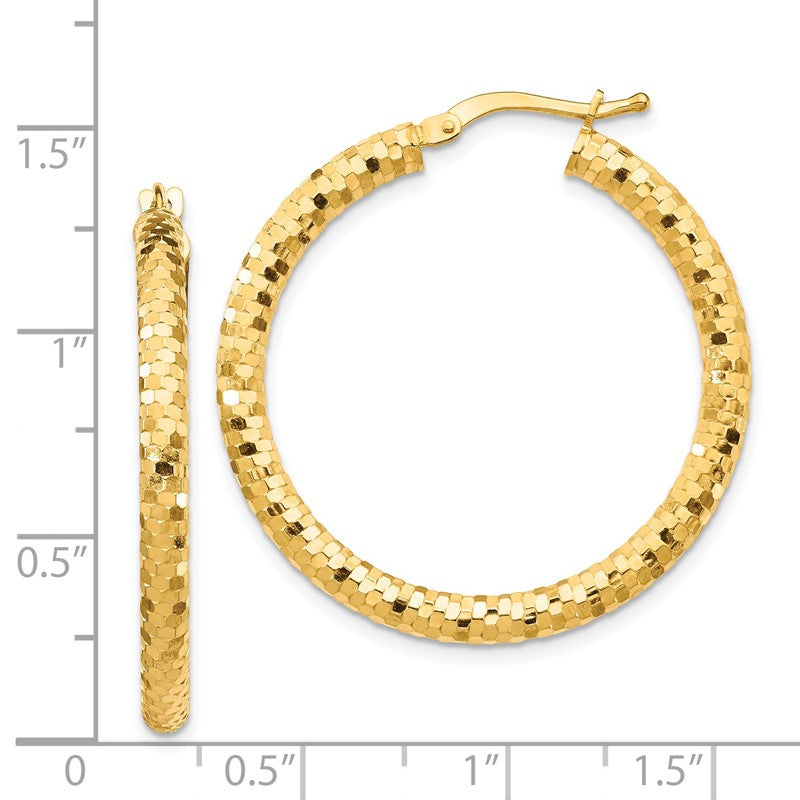 14K 3x32mm Diamond-cut Tube Hoop Earrings TF1703