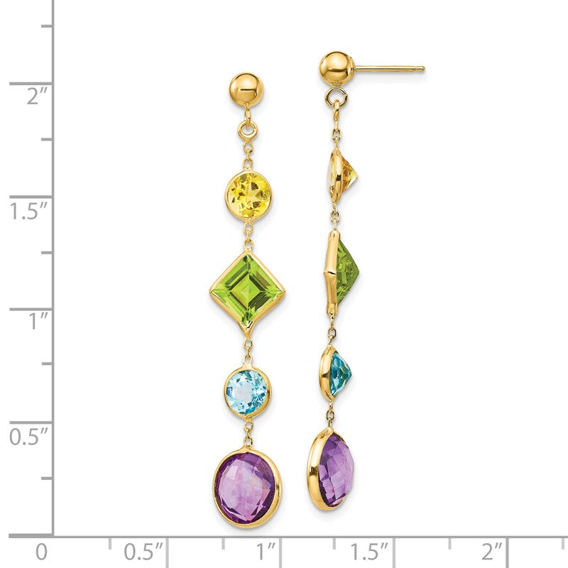 14K Citrine/Peridot/Blue Topaz/Amethyst Dangle Post Earrings YE1383