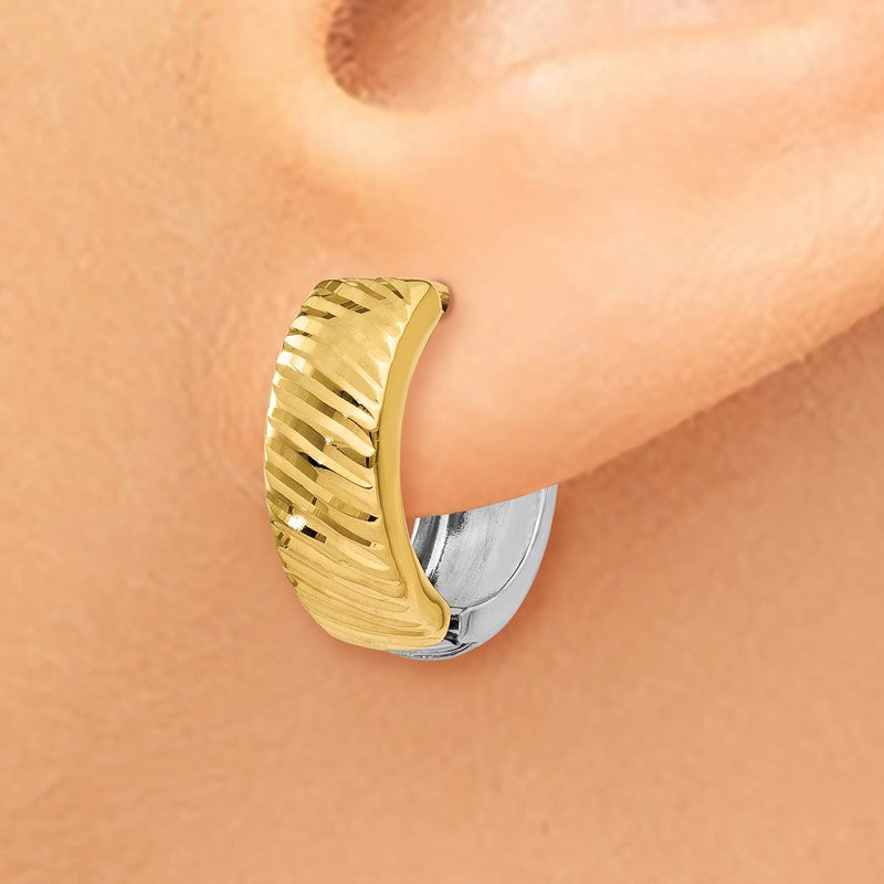 14k Two-tone Textured Hoop Earrings TL556