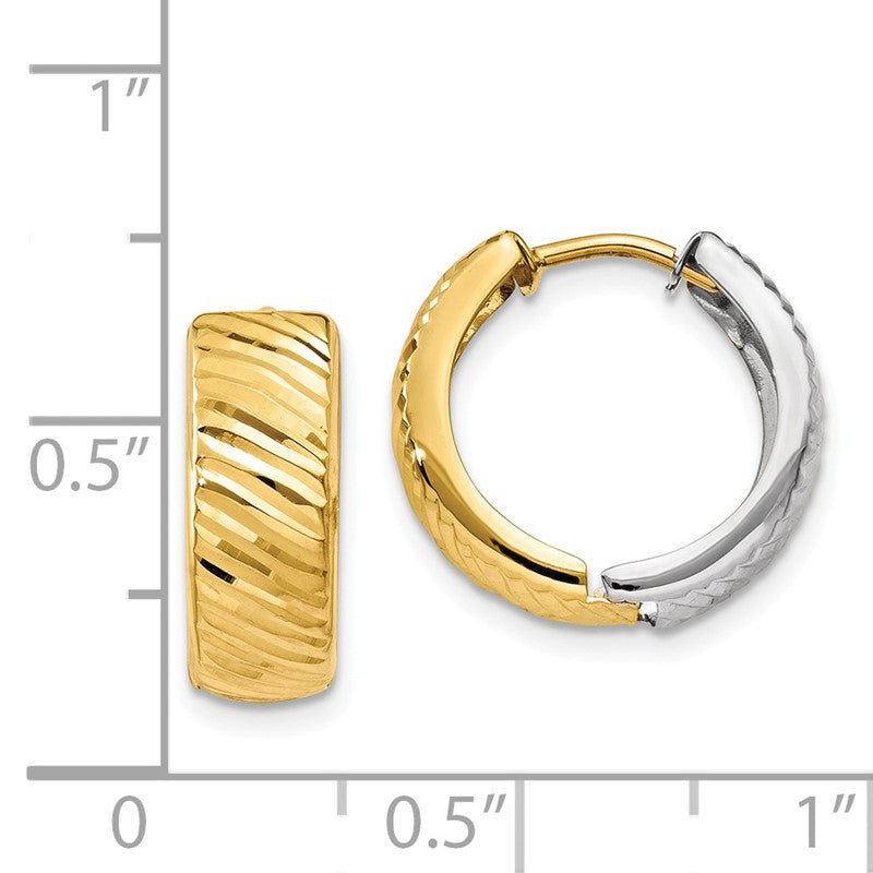 14k Two-tone Textured Hoop Earrings TL556