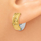 14k Two-tone Textured Hoop Earrings TL556