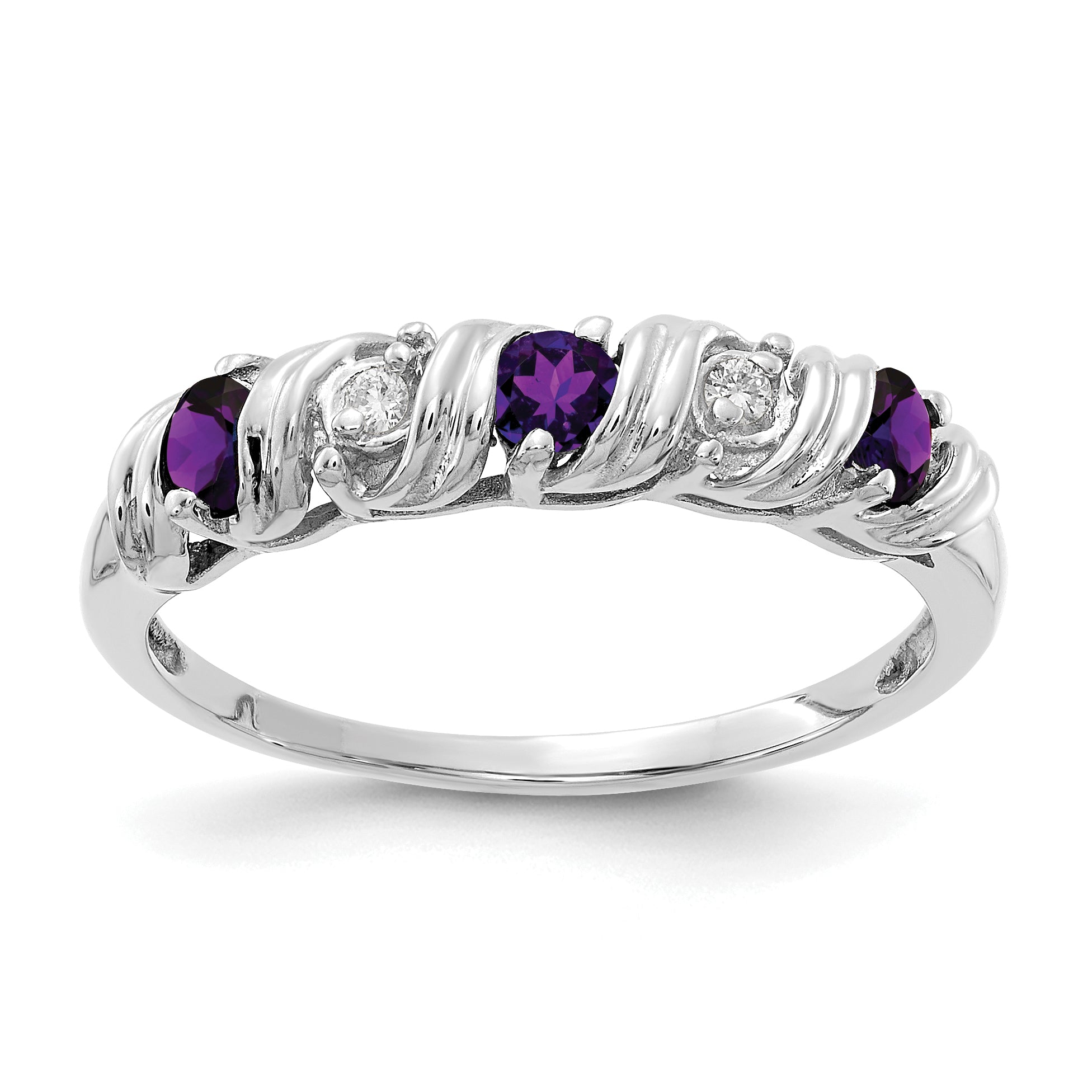 14k White Gold 2.75mm Round Amethyst and A Diamond Twist Ring Y4719AM/A