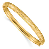 14k 4/16 Polished Diamond-cut Fancy 6.50mm Hinged Oval Bangle Bracelet DB103