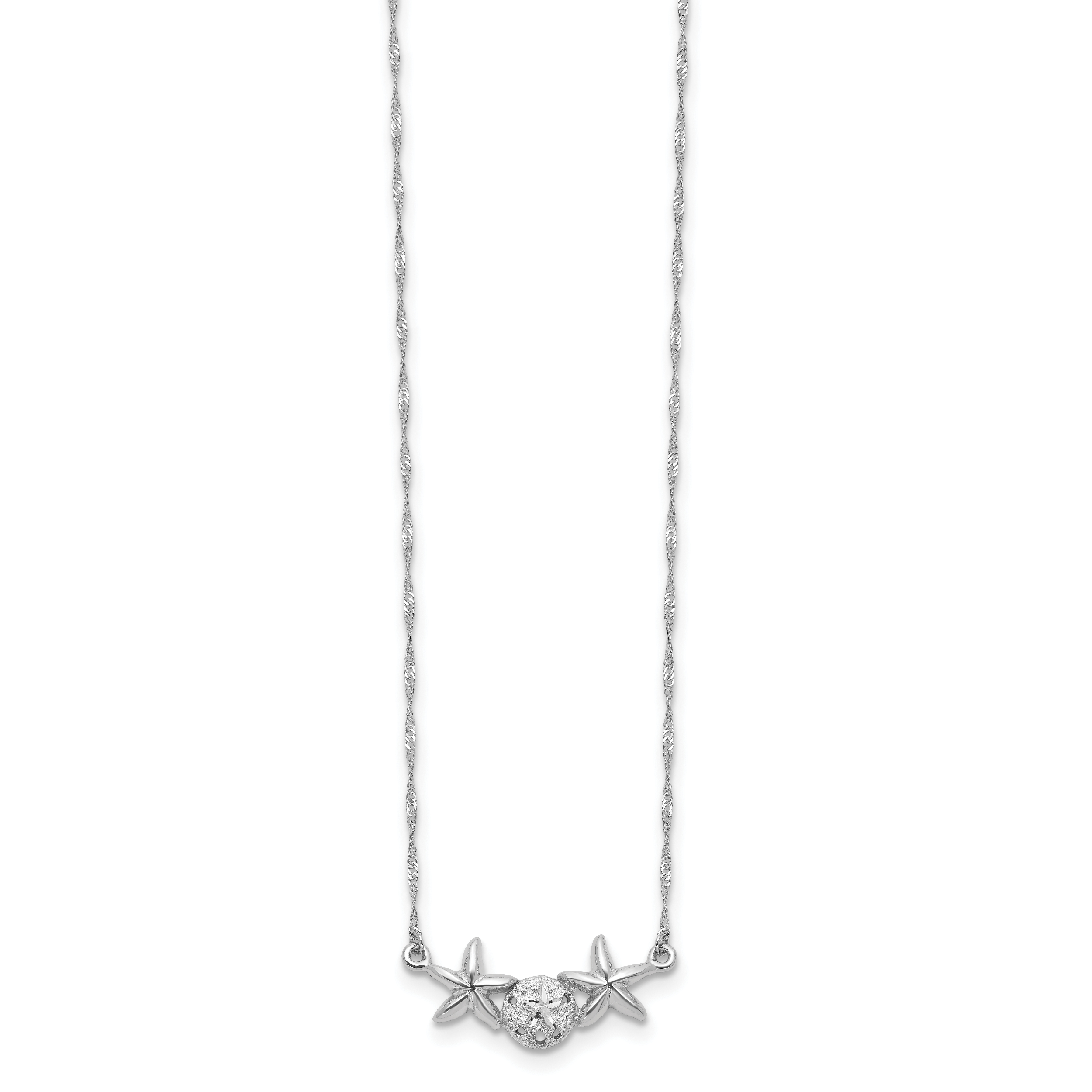 14K White Gold Brushed and Polished Sand Dollar and Starfish 17 inch Necklace SF2671