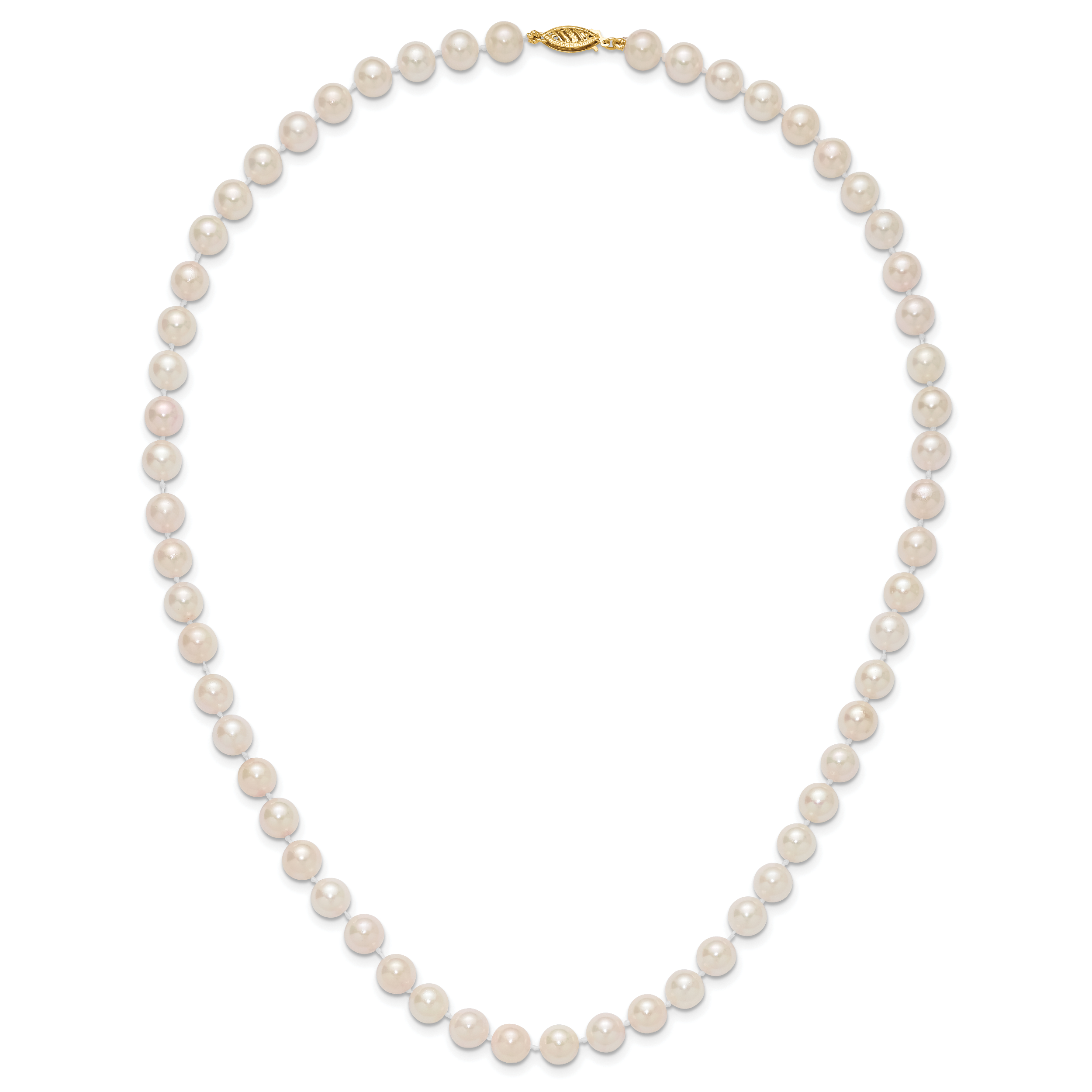 14k 7-8mm White Round Akoya Saltwater Cultured Pearl 16 inch Necklace PL70AA