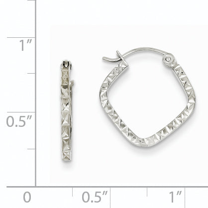 14K White Gold Diamond Cut Squared Hoop Earrings TL651