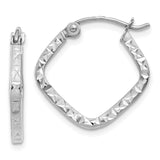 14K White Gold Diamond Cut Squared Hoop Earrings TL651
