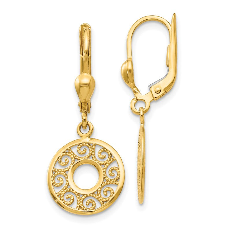 14k Filigree Circle Dangle Leverback Earrings TH567