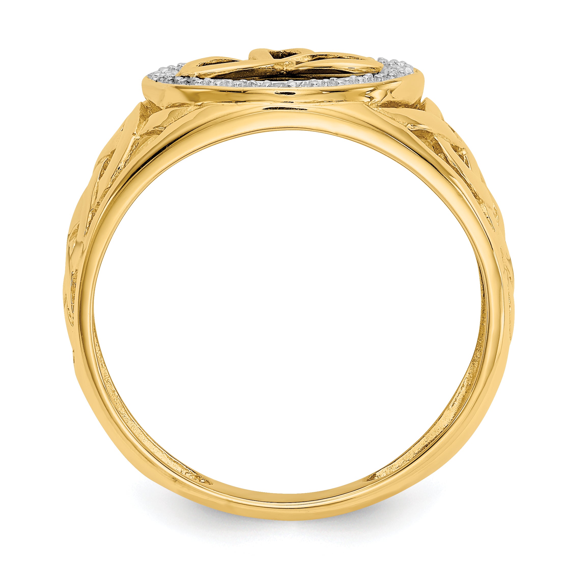 14k and White Rhodium Onyx Diamond Trinity Knot Ring K3857