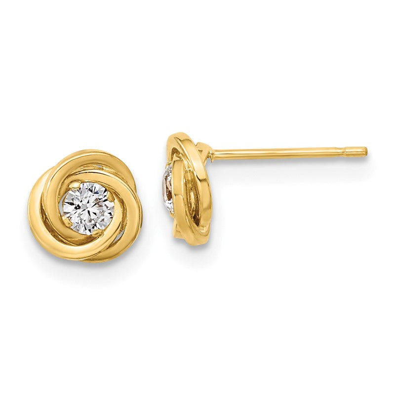 14k 6.5mm Polished CZ Love Knot Post Earrings YE1816