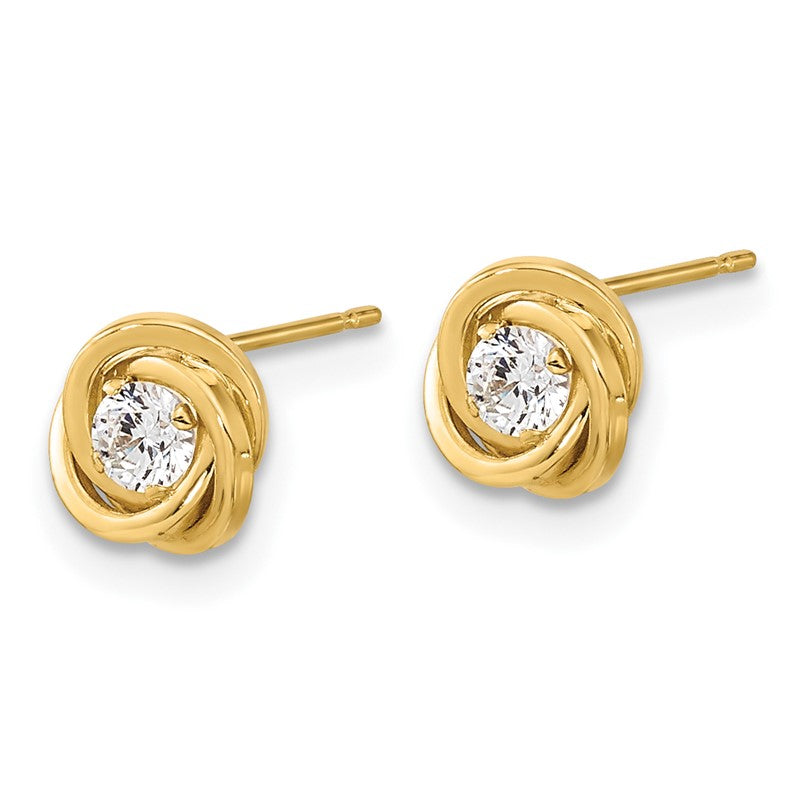 14k 6.5mm Polished CZ Love Knot Post Earrings YE1816