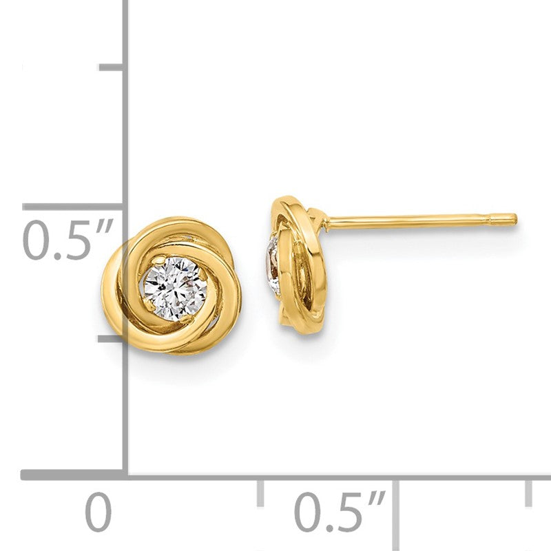 14k 6.5mm Polished CZ Love Knot Post Earrings YE1816