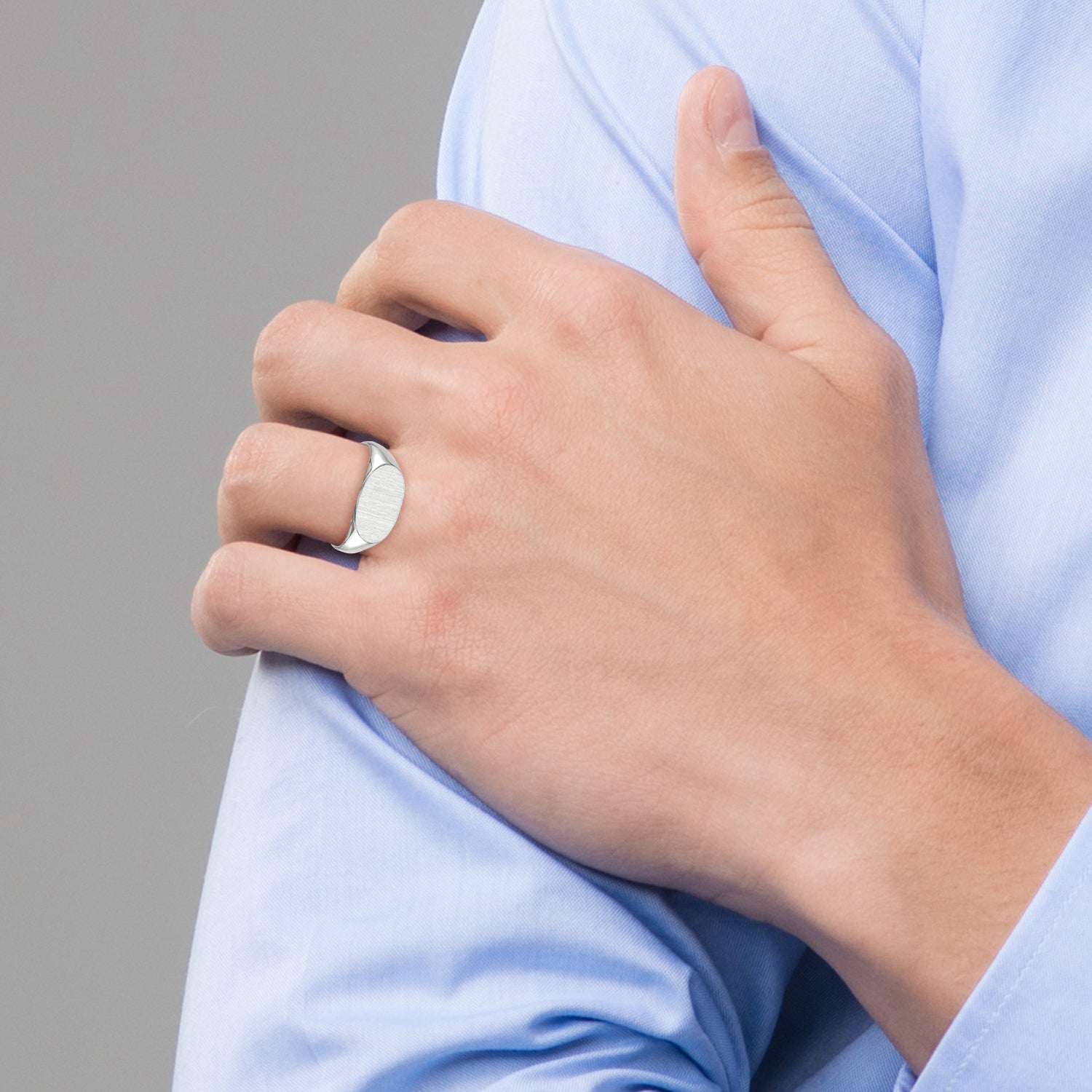 14k White Gold 9.0x9.5mm Round Closed Back Signet Ring RS569