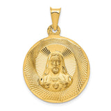 14K Polished Diamond-cut Large Solid Sagrado Corazon de Jesus Round Pendant K5597