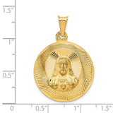14K Polished Diamond-cut Large Solid Sagrado Corazon de Jesus Round Pendant K5597