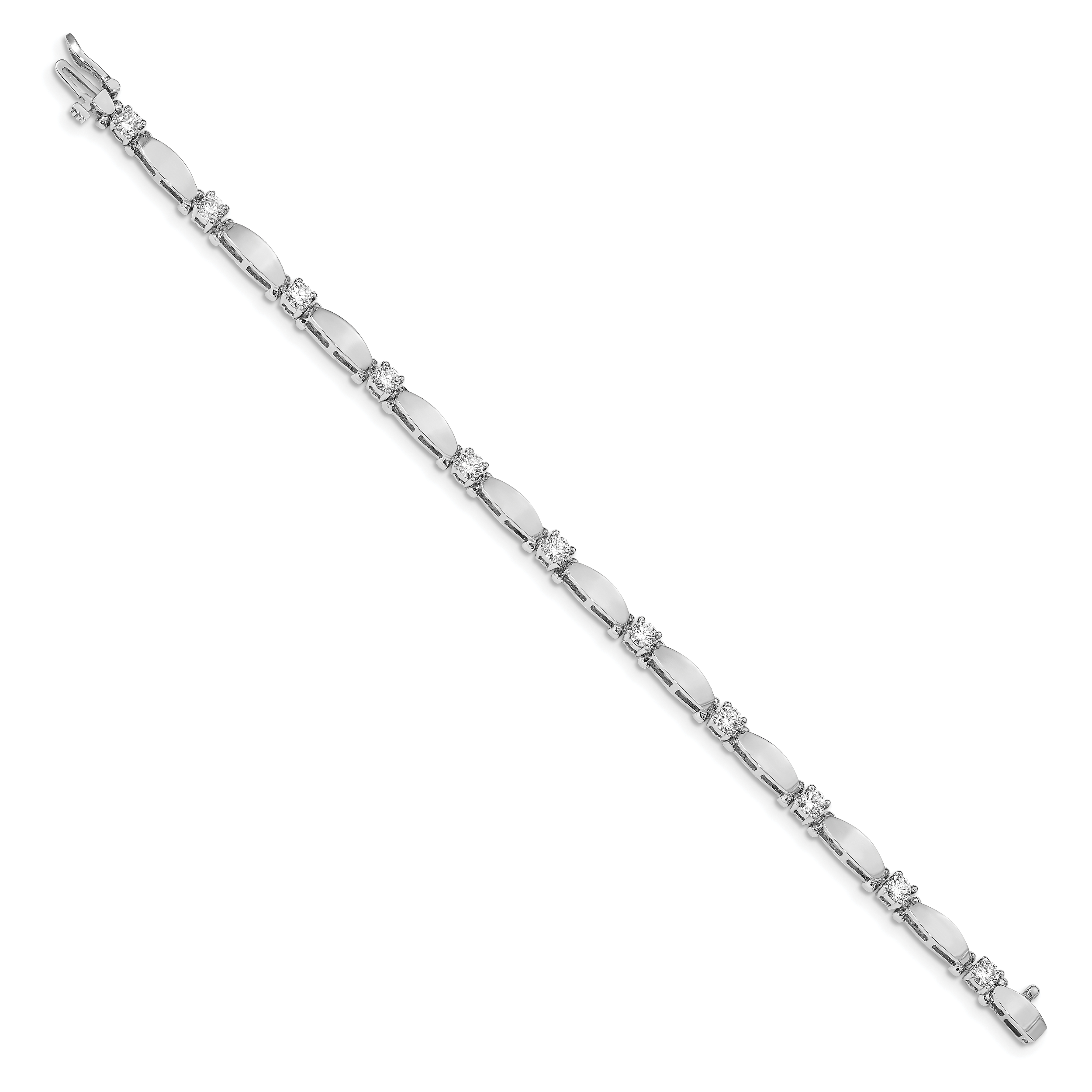 14k White Gold Complete 1.87 carat Round A Diamond Curved Bar Link 7 inch Tennis Bracelet X2362WA