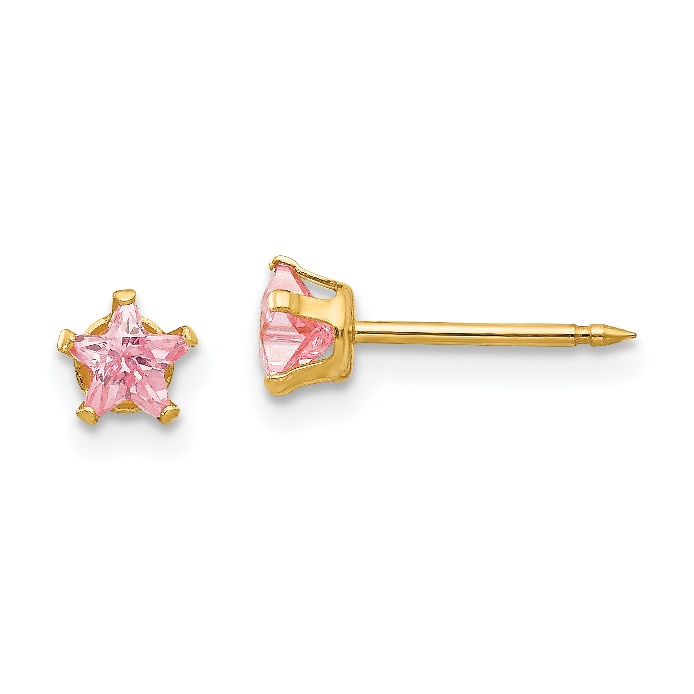 Inverness 14k 4mm Pink Star CZ Post Piercing Earrings 473E