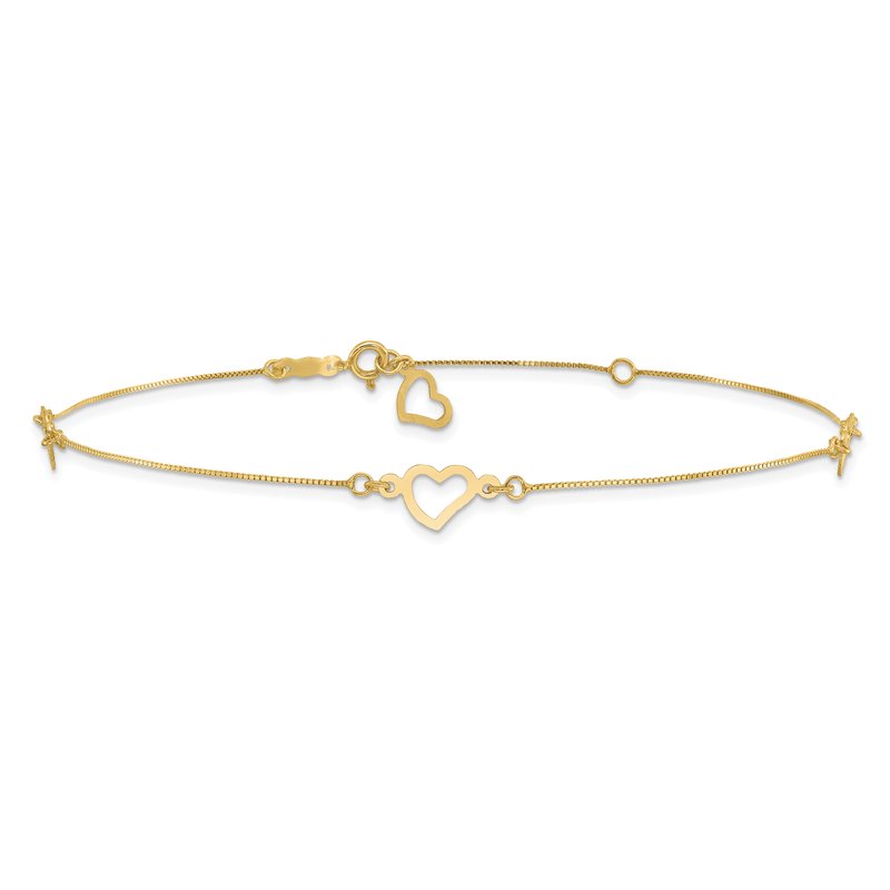 14K Fancy Open Hearts 3-Station 9 inch Plus 1 inch Extender - Total 10 inch Anklet ANK157